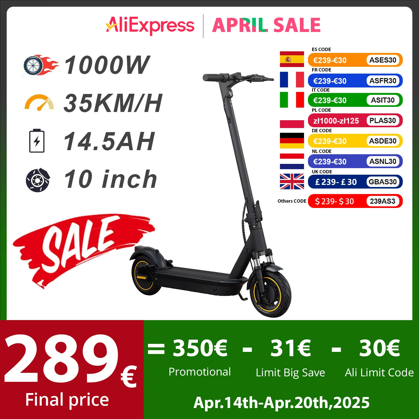 JUICEASE Elektroroller 42V14,5AH Batterie 500W/1000W Leistungsstarker 10 Zoll Reifen Escooter