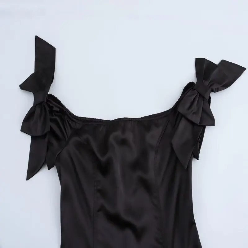 Ele Satin ort Dr with Bow Decoration One oulder Design Autumn Winter New Arrival Women's Faion  Dr