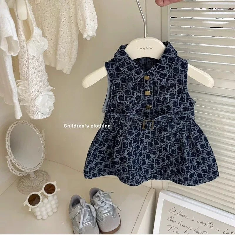 

Летнее джинсовое платье для девочек, безрукавка, для детей 3-8 лет, одежда для детей ростом 90-140 см