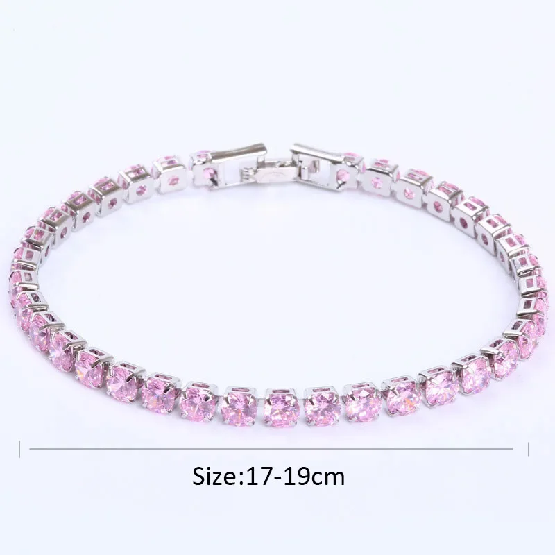 Luxury Hiphop Iced Out  4mm Cubic Zirconia Crystal Tennis Bracelets For Women Men Gold Color Silver Color Bracelet Chain Jewelry