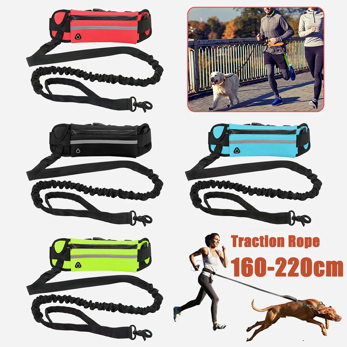 Hand Free Dog Leash for Pet Reflective Nylon Leashes Walking Running Jogging Pet Dogs Waist Belt Traction Rope Dog Accessories