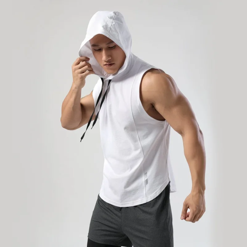 Mens Sleeveless Hooded Tee Quick Dry Workout Vest for Gym Running Boxing Training