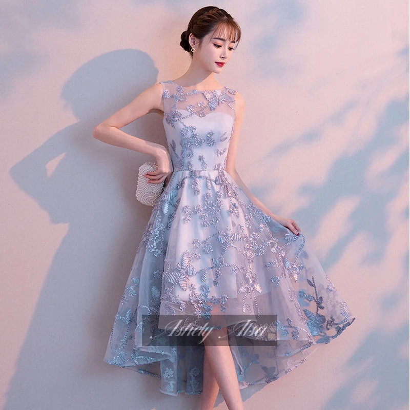 Customized Sexy Party Cocktail Dress Sheer Neck Lace A Line Short Front Long Back Prom Homecoming Dresses Evening Gown NN101