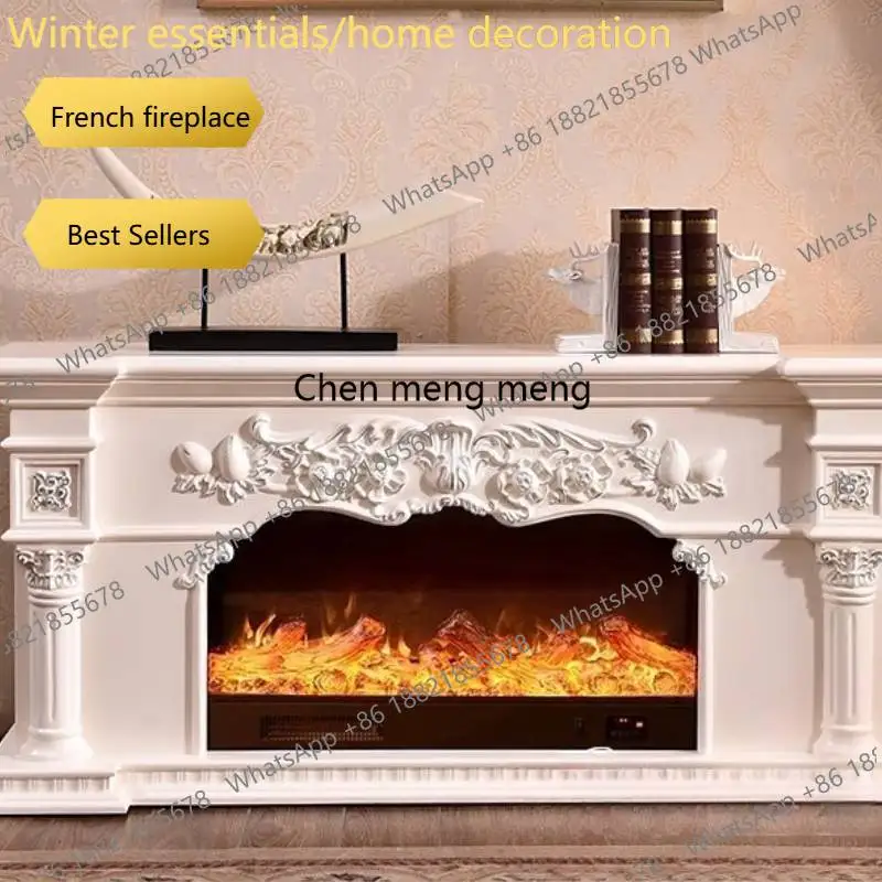 A95 Classic rustic large narrow white wooden fireplace cabinet, modern space‑saving furnishing for living‑room home ornament.