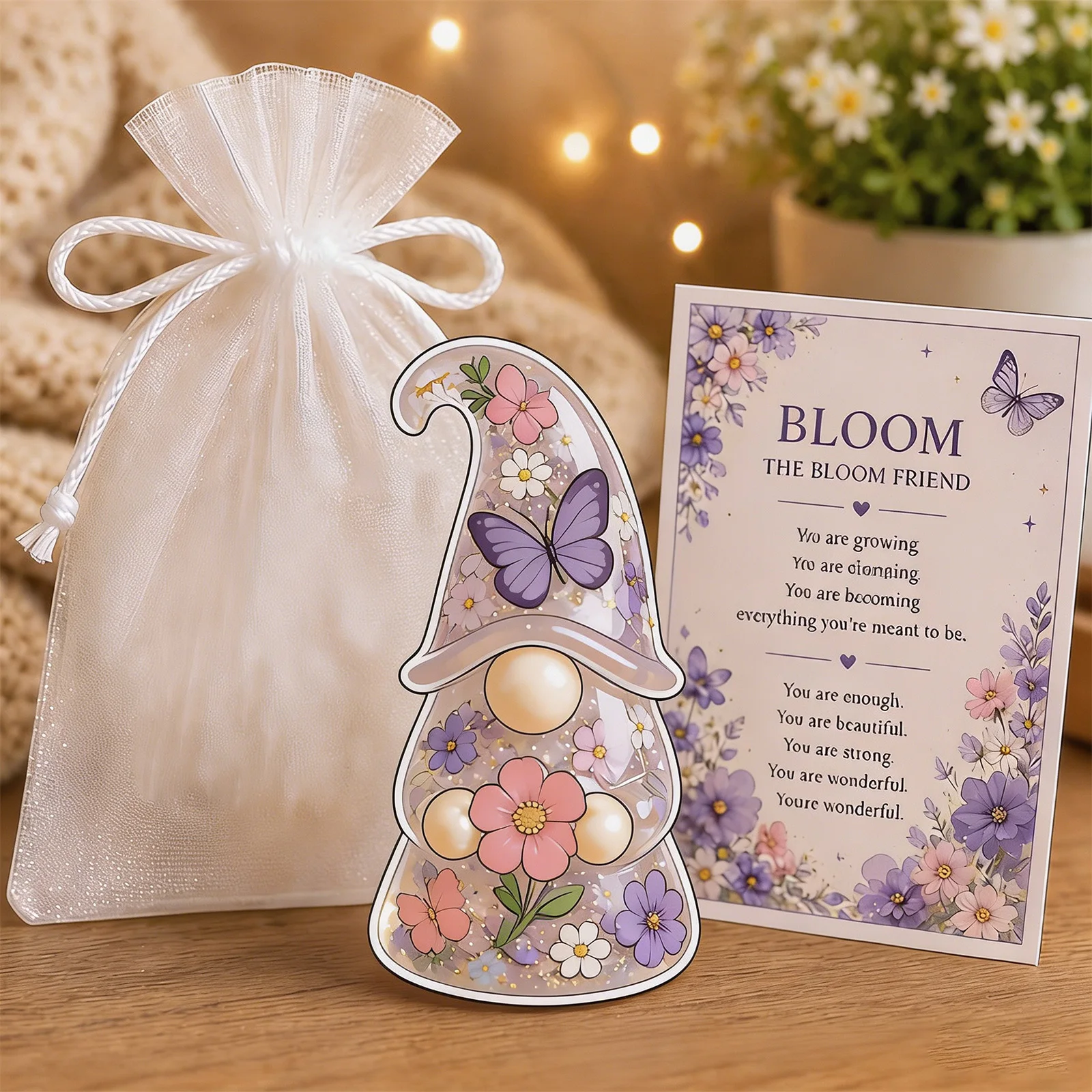 Inspirational Mini Gnome Figurine with Uplifting Message Cards & Gift Pouches Dwarf Figurine Gifts for Students Teacher Friend