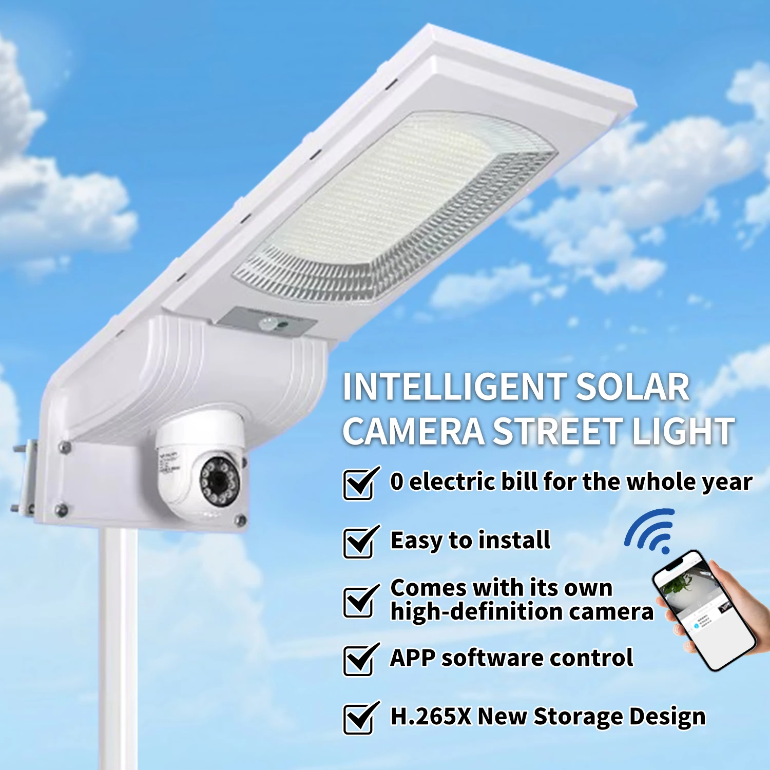 Outdoor led all in one solar light with surveillance camera solar lighting monitoring system street light