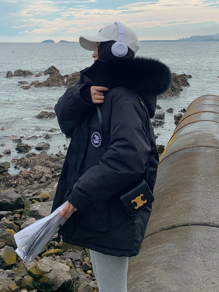 Pink Hooded Puffer Women\'s Winter 2022 Parker Clip Overcome Thickening Winter Outdoor White Snow Jacket Couples Cargo Jacket
