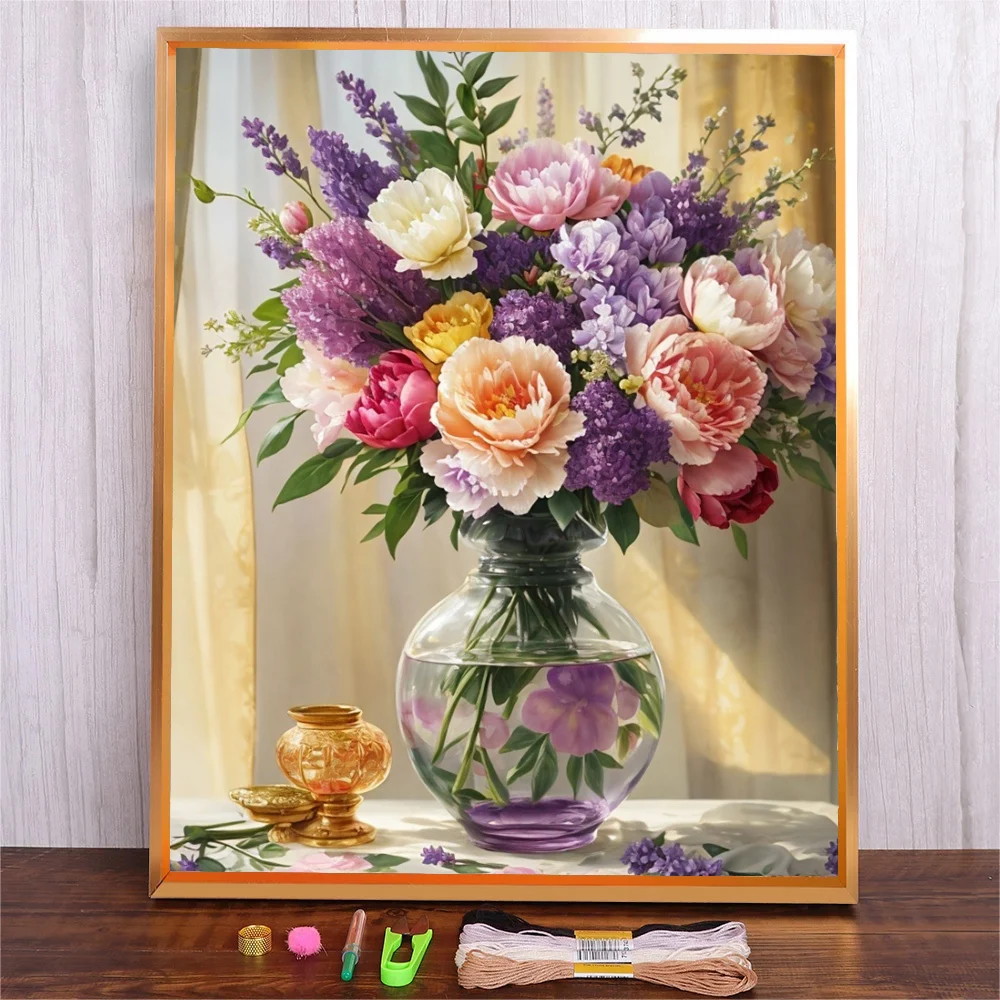 

Cotton Thread Cross Stitch Kits Stich Cross-stitch Diy Flower Vase Pattern Embroidery Complete Kit Needlework Needle Arts Crafts