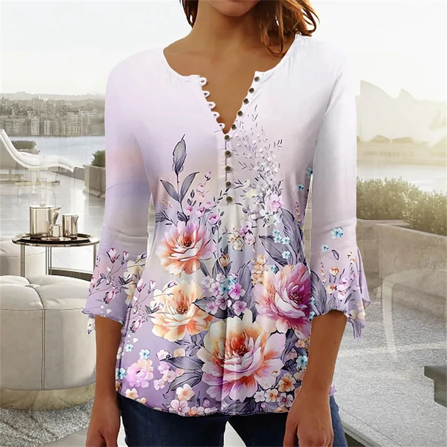 Temperament Loose Printed Woman Shirt Elegant Casual Blouse Long Sleeve Shirt Woman Weekend Top