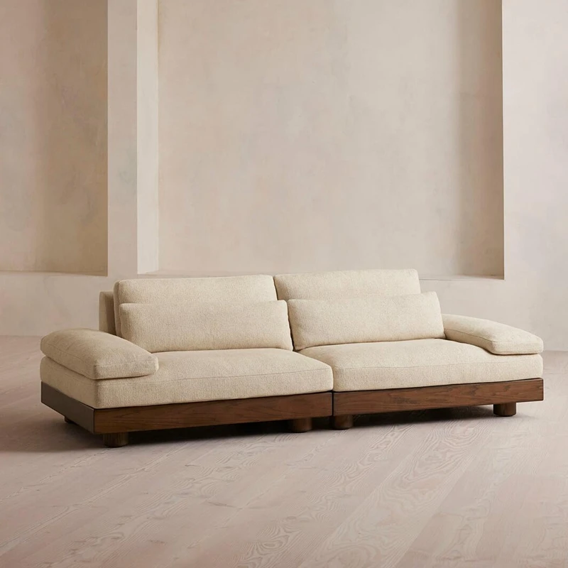 Nordic medieval solid wood living room three-person sofa American simple modern log wind B & B