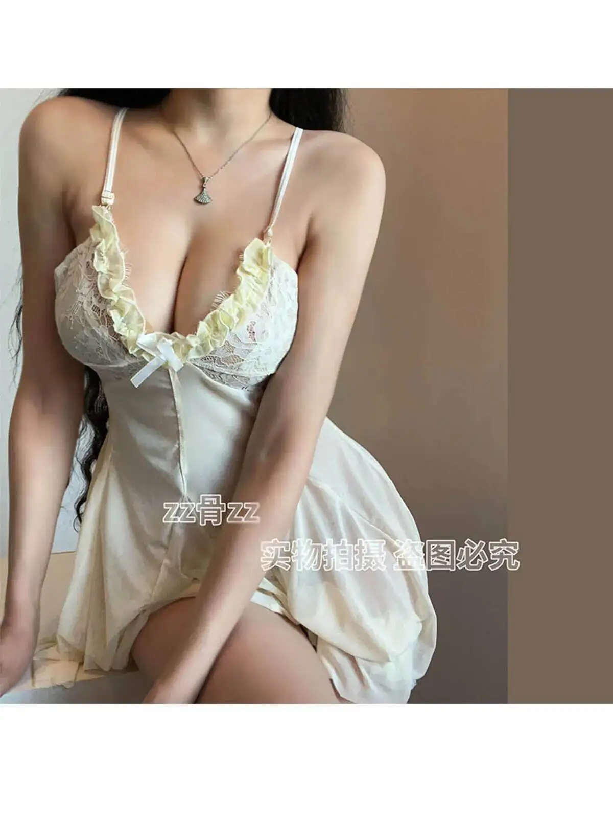 New Sweet Youthful Mesh Transparent Sexy Suspender Dress Elegant Short Lace Sheer V Neck Sweet Women Mini Dress Fairy Dress Y7C3