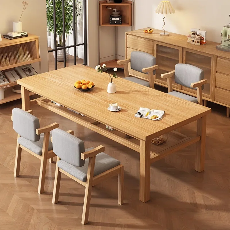 

Solid wood dining table double-layer storage household small apartment dining table to the living room large board table