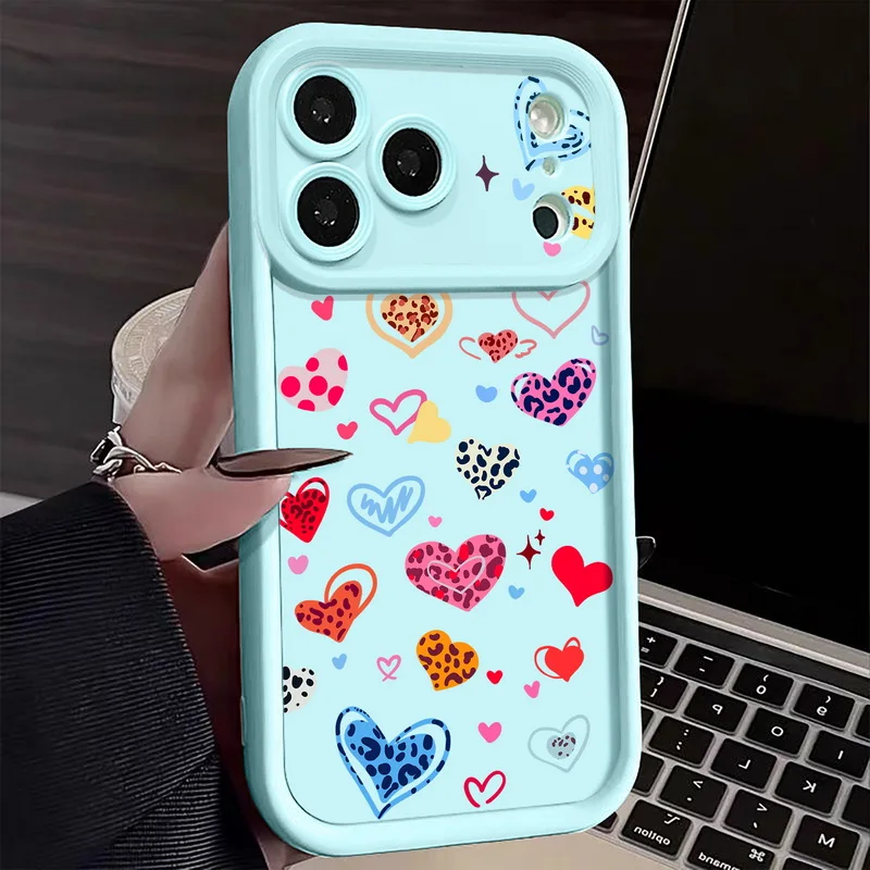 Coque souple antichoc avec imprimé léopard et cœurs colorés, étui pour iPhone 17 Pro Max Funda iPhone 16 Pro Max 11 12 13 14 15 16E