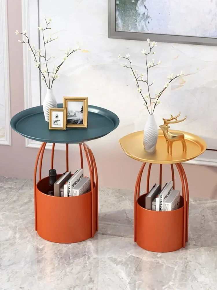 الشمال بسيط الحديد طاولة شاي صغيرة زوايا طاولة القهوة المستديرة غرفة المعيشة أريكة صغيرة طاولة جانبية مع شرفة التخزين #2