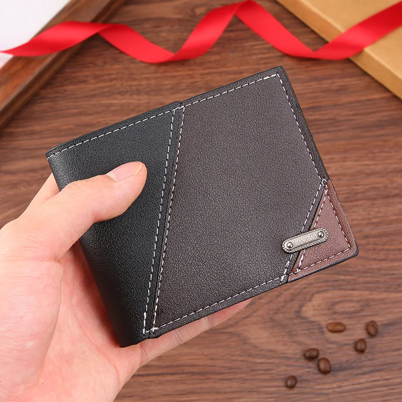 New Men\'s Short Wallet, Multi Card Fashionable and Casual Push, Thin Two Fold Splicing Soft Billfold 12*10*1.5cm