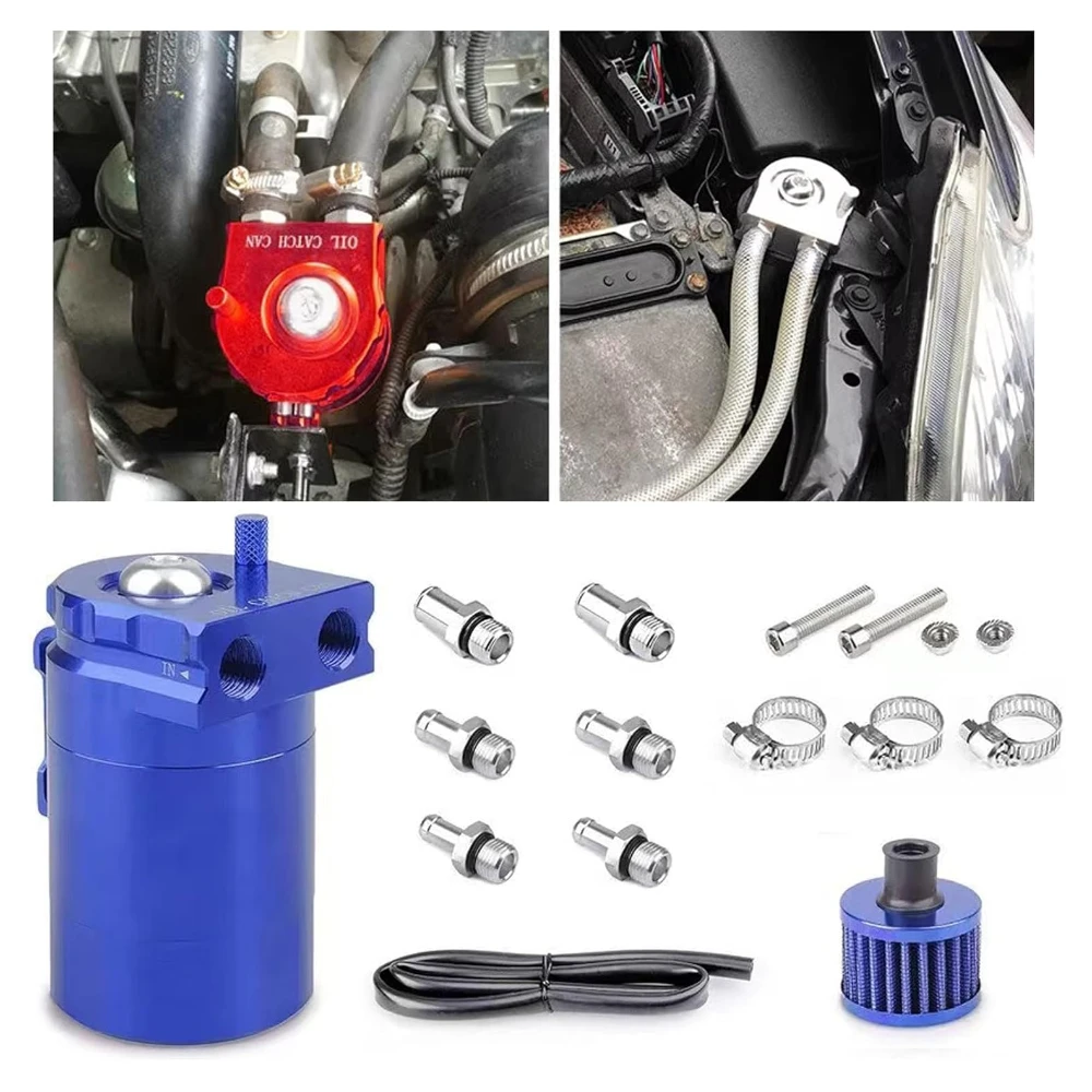 Oil Catch Can Kit 300ml Baffled Aluminum Polish Baffled Car Oil Separator Catch Can with Fuel Line Hose Kit Universal Car