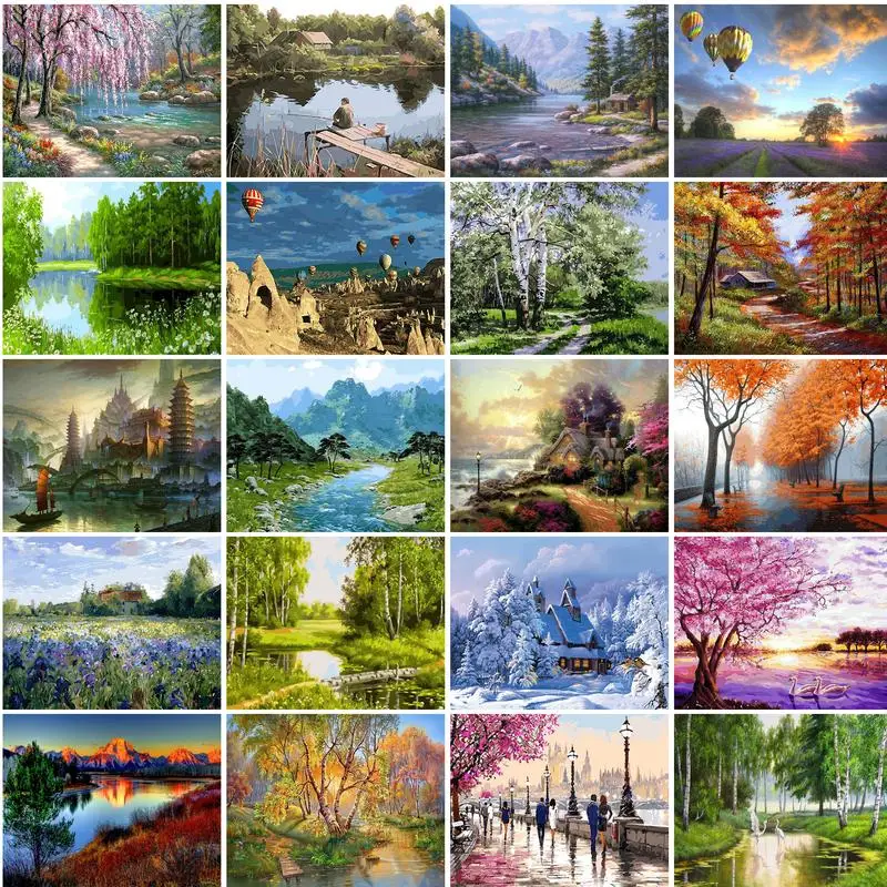 GATYZTORY 40x50cm Frameless painting by number Nature Landscape On Canvas picture by numbers Home Decoration DIY For Unique Gift