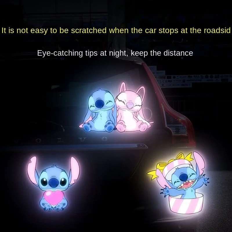 Disney Cartoon  Stitch Stickers Glow Stickers for Motorcycle Reflective Sticker for Scratches Warning Reflective Sticker for Car