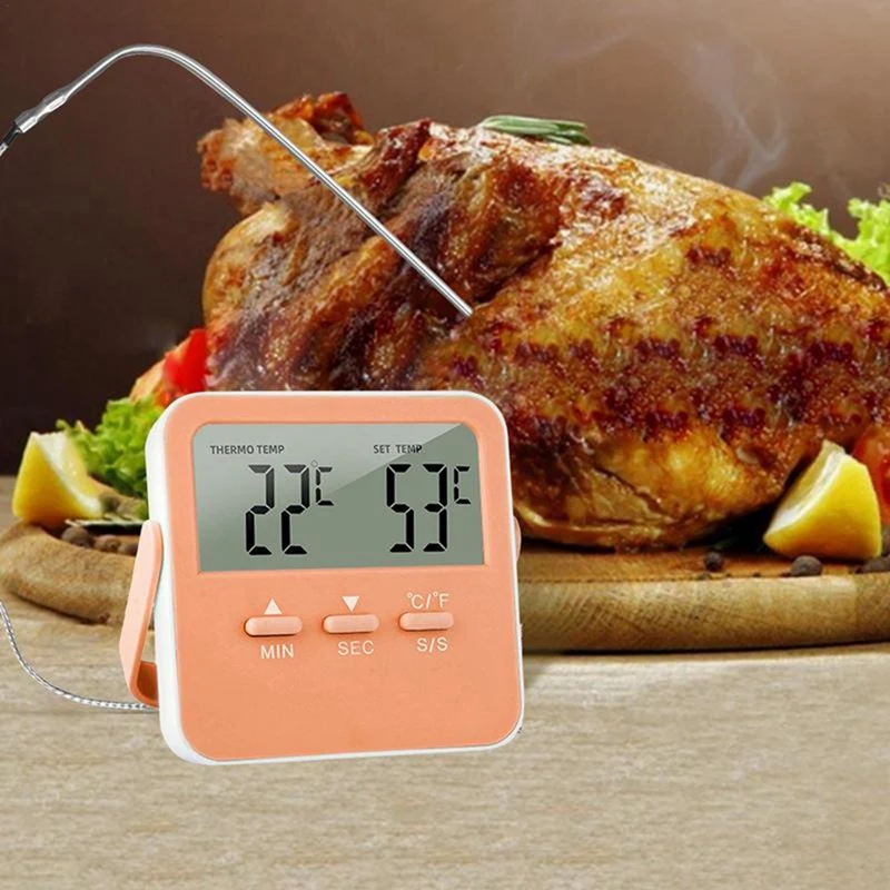 Hot-Digital Food Thermometer Cooking Temperature Alarm Cooking Timer With LED Display Stainless Steel Probe