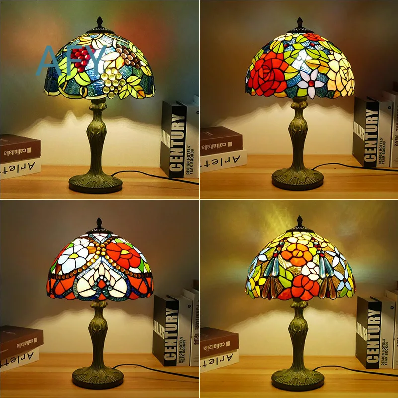 Stained Glass Table Lamp for Jingangwan Study Bedroom Bedside Desk Decor | Alloy Coffee Bar Lamp for Home Office Living Room