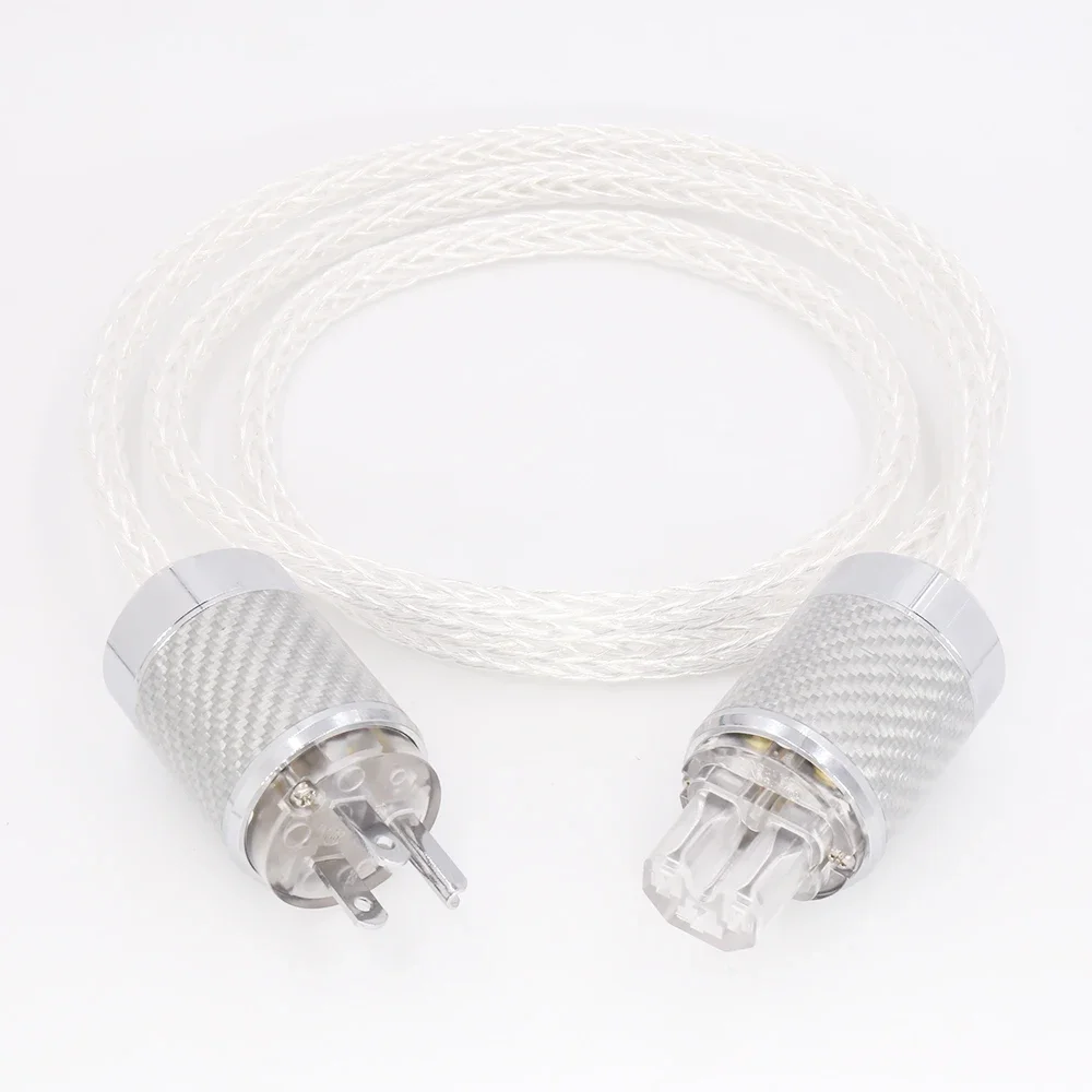 HiFi 8AG Silver Plated OCC Power Cord 16 Strands EU/US AC Power Cable HiFi Acoustic