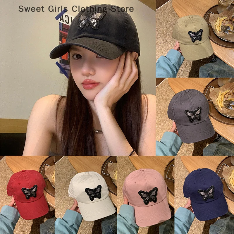 

Butterfly Embroidered Baseball Hat Outdoor Men Women's Adjustable Baseball Cap Korean Versatile Casual Duckbill Cap