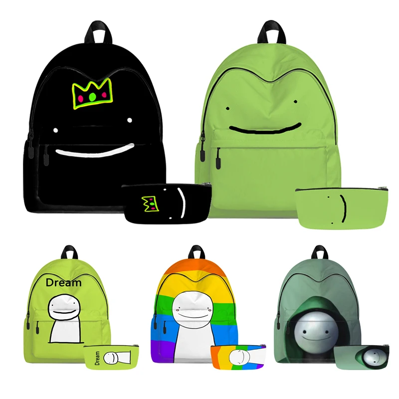 Dream Smp Backpack Ranboo Dream Middle School Students Rucksack Boys Girls Children Schoolbag with Pencil Case Storage Bag