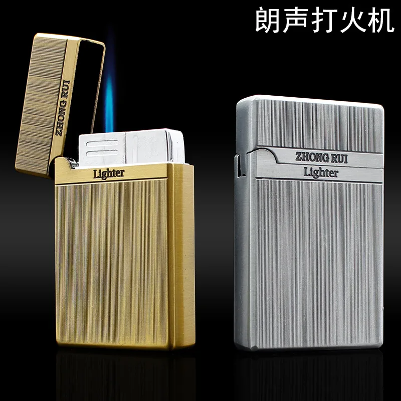 Creative loud lighter, Open the lid sound lighter, Flame cigarette lighter, Personality metal brushed gas lighter