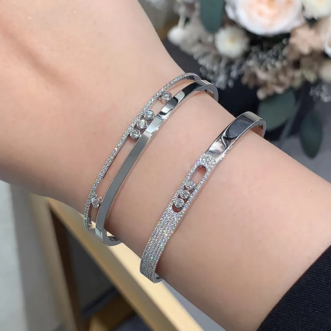 925 Sterling Silver Luxury Jewelry Classic Three Moving Diamond Women's Bracelet Wedding Bracelet. Festival Gifts