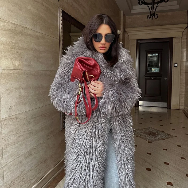 Neo Mint Extra Long Luxury Lamb Fur Teddy Coat Women 2024 Winter Ladies Mob Wife Style Oversized Chunky Faux Fur Jacket Overcoat