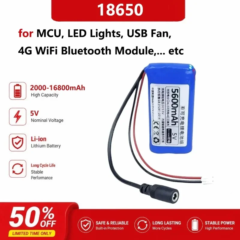 5V 2000-16800mAh Rechargeable Lithium Battery Pack Portable Power Supply for MCU LED Lights USB Fan 4G WiFi Bluetooth Module