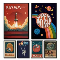 1pc Retro Solar System Planet Space Astronaut Canvas Wall Print Astronomy Poster Moon Wall Decor Printable Art