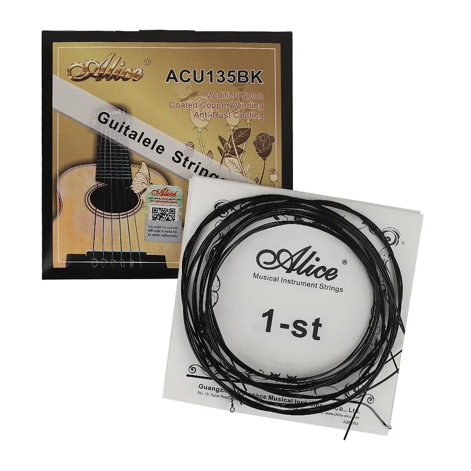 Corde Guitalele Alice ACU134/135/135BK per avvolgimento in rame rivestito in nylon a 6 corde Rivestimento antiruggine