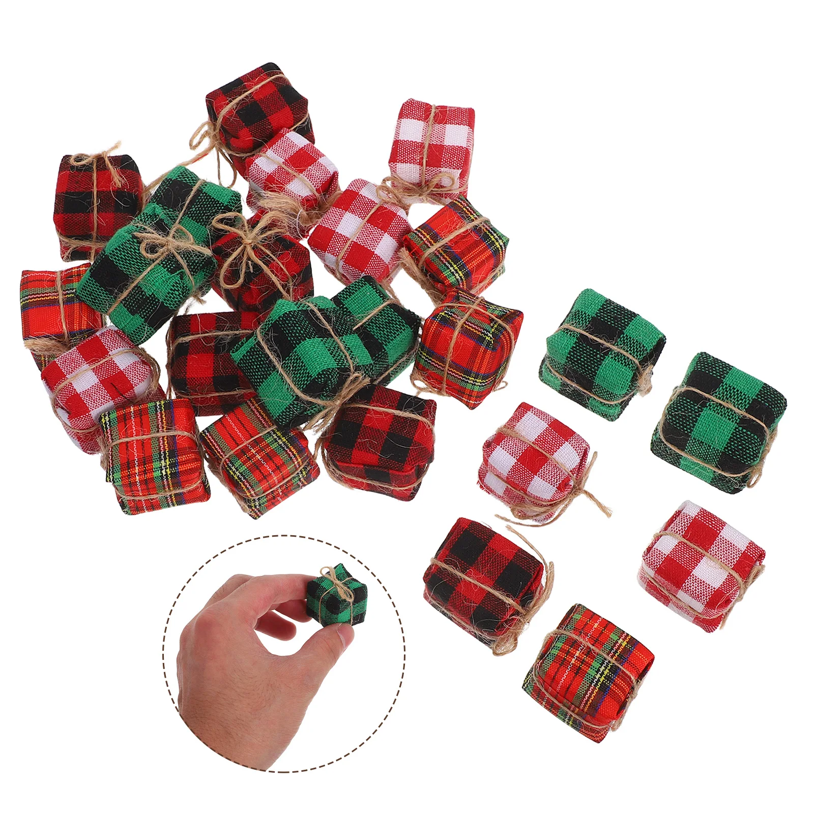 

24Pcs Christmas Tree Mini Gift Box Ornaments Festive Hanging Pendants Soft Fabric Vintage Style DIY Xmas Decor for Wall Window