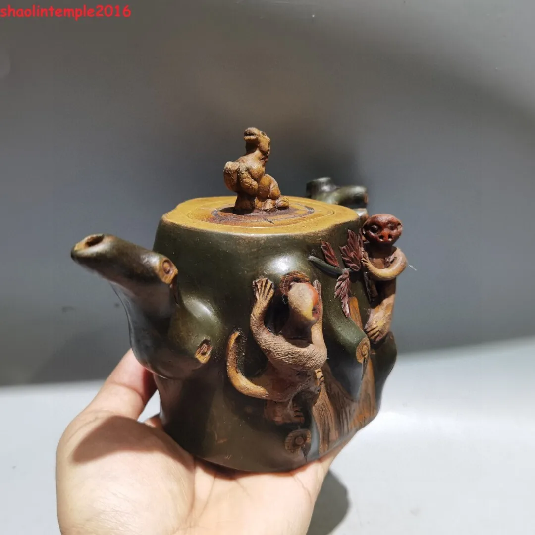 8''Old Chinese Yixing Zisha Exquisite purple clay teapot Marke