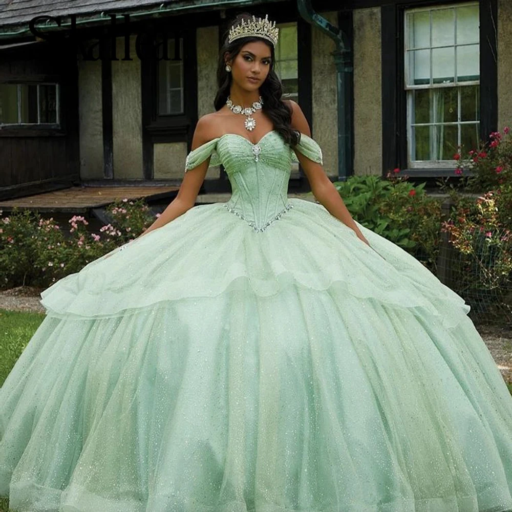 Skallean-Elegant Diamond Quinceanera Dress for Girls, Bowknot, Pleated, Off the Shoulder, 15 Years Old, Plus Customised