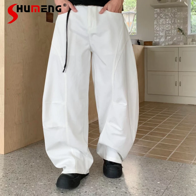 

Trendy High Street Curved Jeans Men Women 2026 Spring Loose Comfort Versatile Trousers Solid Color Straight Wide-leg Denim Pants