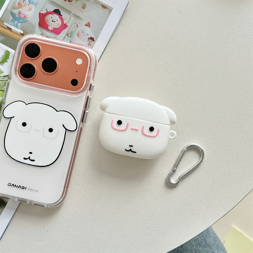 Kawaii 3D Big Head Dog Silikon-Kopfhörerhülle Stoßfest für Apple Airpods 3 4 Cover Airpods Pro2 4 Pro3 Kopfhörer-Schutzhülle – Detail 8