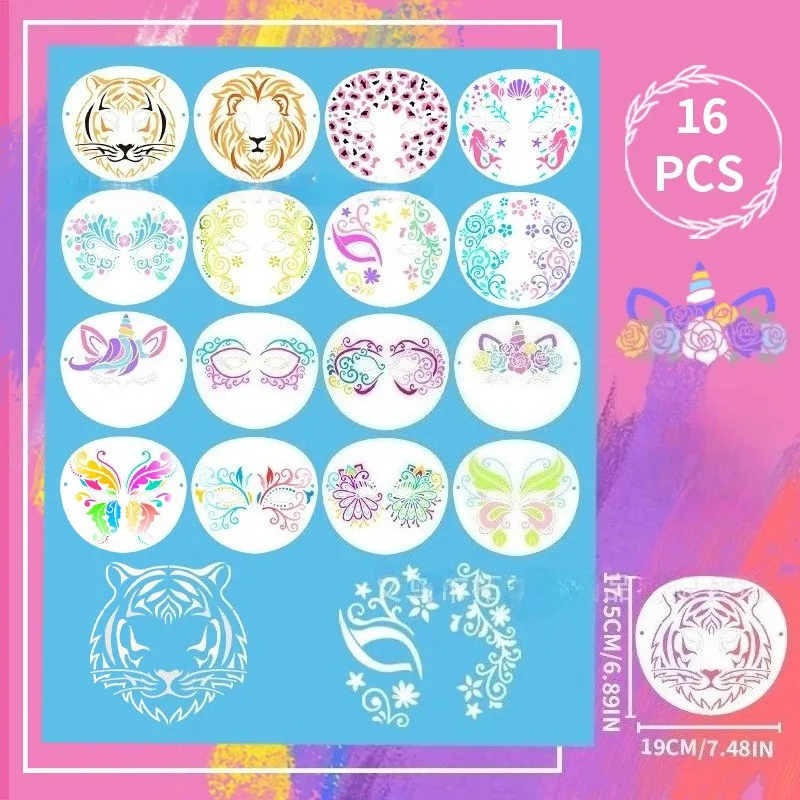 16PCS Face Painting Stencil Templates To Draw Children Stencils for Drawing Template Make-up Stencils for Facial Makeup Tool