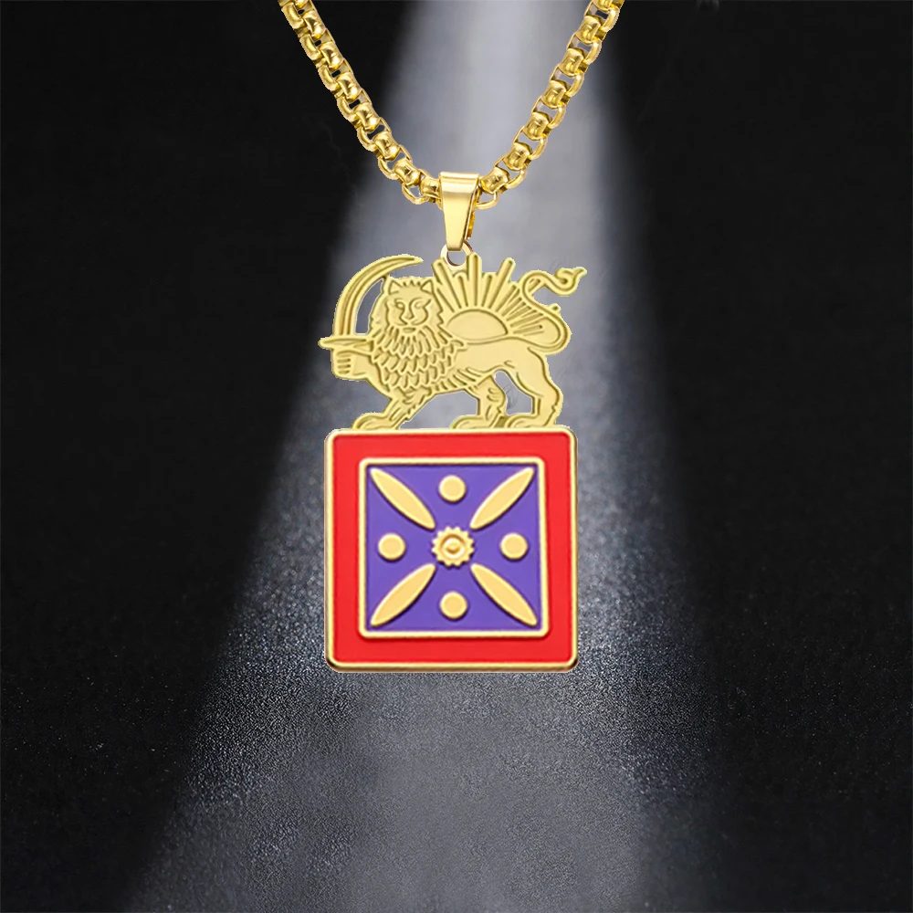 HIPEE Persian Lion and Sun Derafsh Kaviani Necklace Stainless Steel Historical Persian Symbol Jewelry Accessory