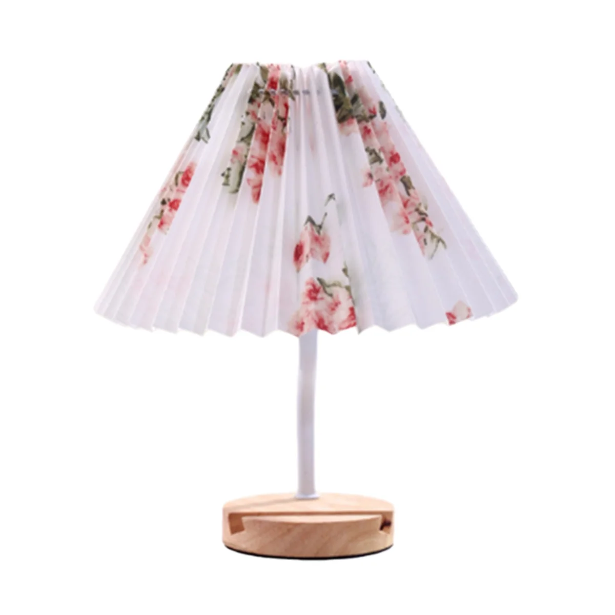 

A72P Three-Color Bedroom Sleep Lamp USB Vintage Pleated Fabric Table Lamps Wooden Base Table Lamp with Bracket Groove