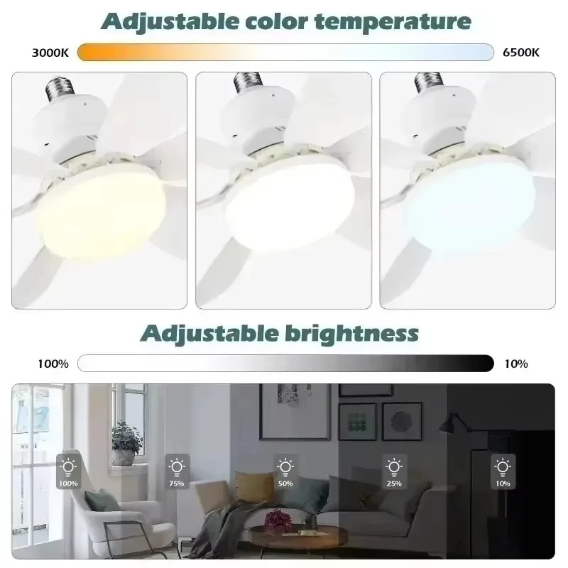 LED Fan Light com controle remoto, decoração interior, 3 velocidades ajustáveis, sala de estar, quarto, estudo, sala de jantar, 42 cm, 52cm