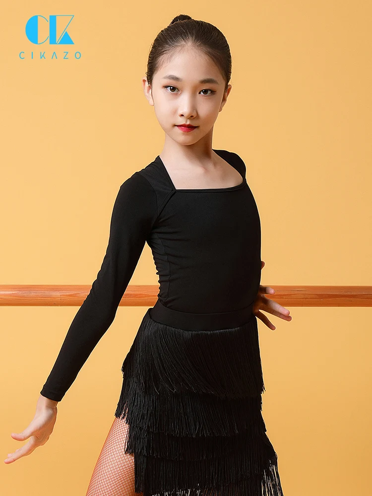 

Latin Dance Training Suit Girls' Autumn And Winter Dance Competition Top Long Sleeve Professional Split