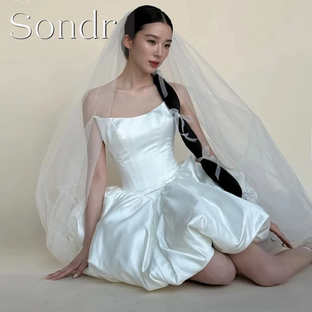 

Sondr индивидуальные мини-корейские свадебные платья без бретелек с корсетом на спине свадебное платье для выпускного вечера для невесты платье для фотосессии