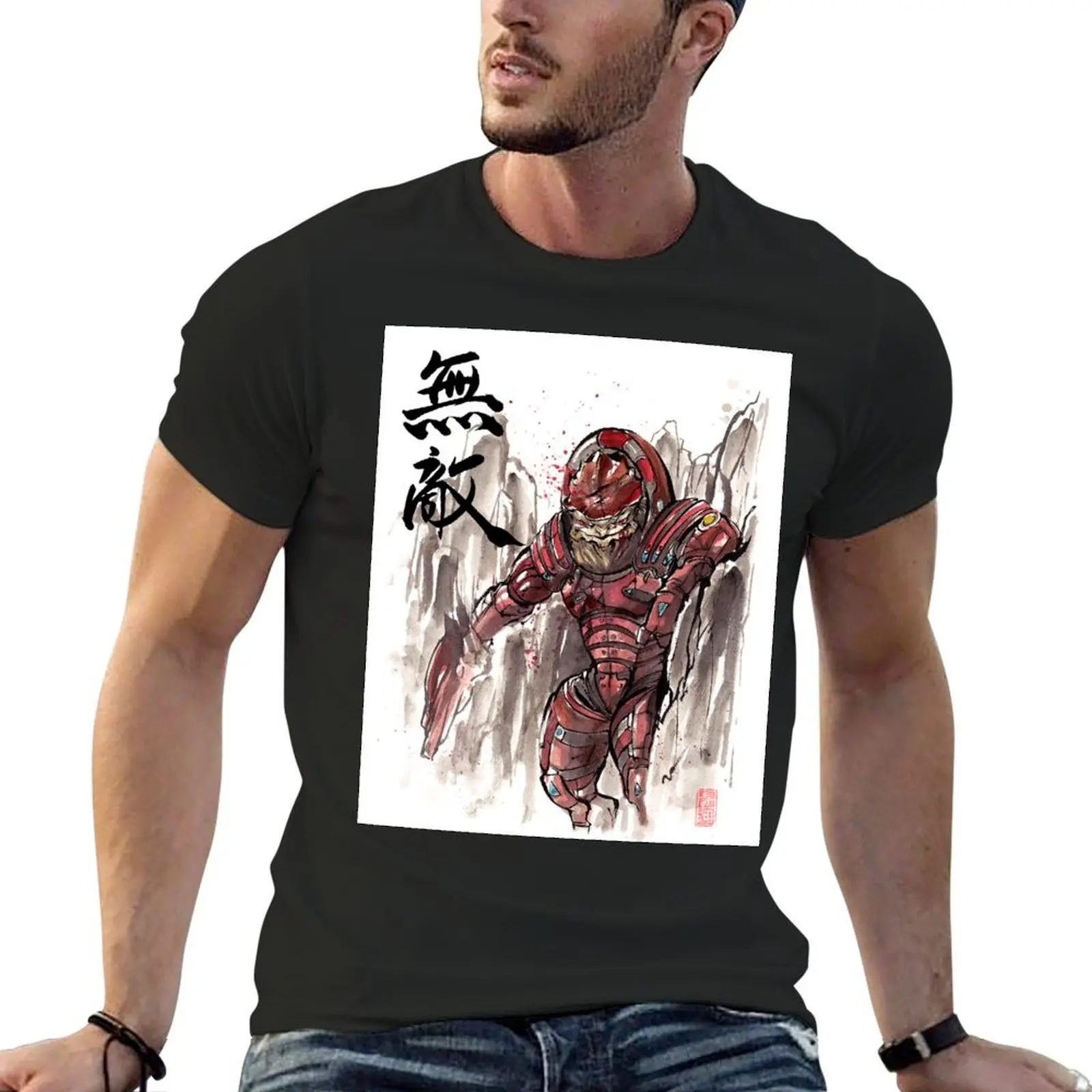 Mass Effect Urdnot Wrex Sumie style T-Shirt korean fashion anime figures vintage graphic tee clothes for men