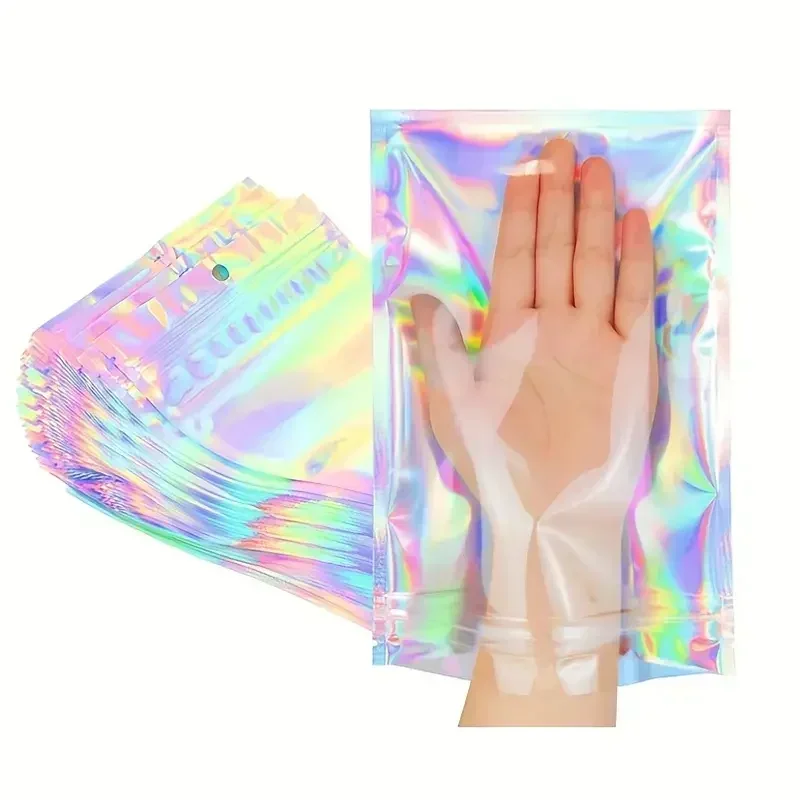 Laser Transparante Afdichting Zakken Holografische Opbergtas Iriserende Rits Verzegelde Zak Food Candy Make-Up Sieraden Cadeau Verpakking Zakje