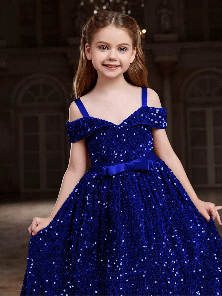 Girls Strapless Beaded Wedding Flower Girl Evening Dress Banquet Birthday Party Evening Dress Girls Stage Dress Princess Dress