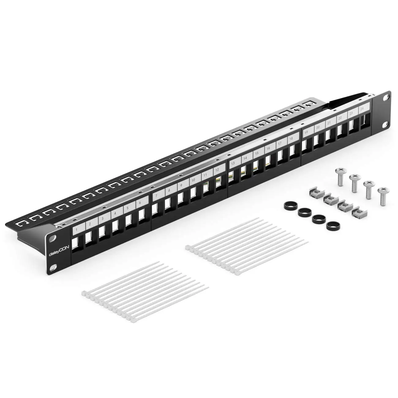 ZoeRax-Patch Panel Keystone com Gerenciamento de Cabos e Barra de Suporte para Jacks Keystone, Wall Mount, 1U, 24 Port