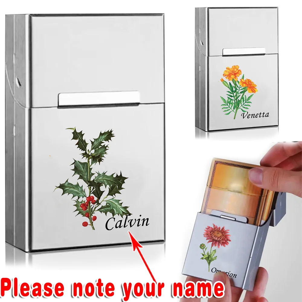 

Customized Name Metal Cigarette Case Tobacco Pack Holder Aluminum Cigar Organizer Box Protective Cover Men Smoking Accessory