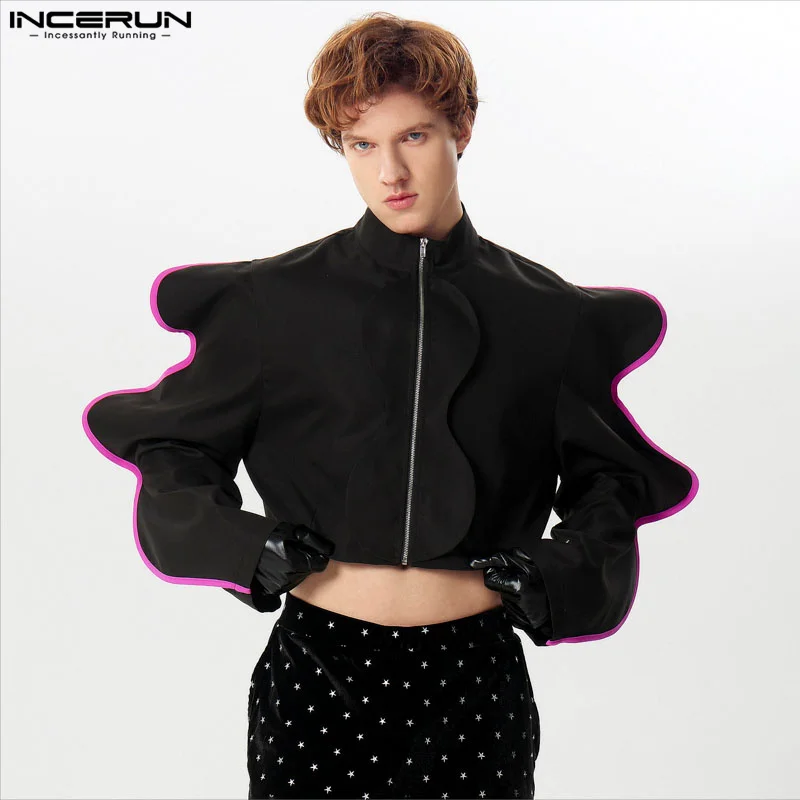 INCERUN Tops 2024 American Style Men's Fashion Petal Shaped Cropped Suit Coats Casual Personality Male Long Sleeved Blazer S-5XL